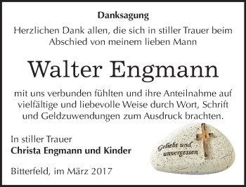 Traueranzeige von Walter Engmann von Mitteldeutsche Zeitung Bitterfeld