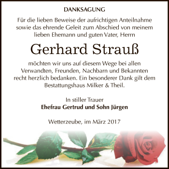 Traueranzeige von Gerhard Strauß von Super Sonntag Zeitz