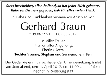 Traueranzeige von Gerhard Braun von Mitteldeutsche Zeitung Halle/Saalkreis