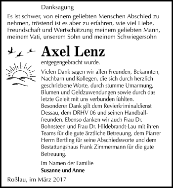 Traueranzeige von Axel Lenz von Mitteldeutsche Zeitung Dessau-Roßlau