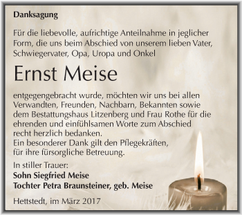 Traueranzeige von Ernst Meise von Super Sonntag SGH Mansf. Land