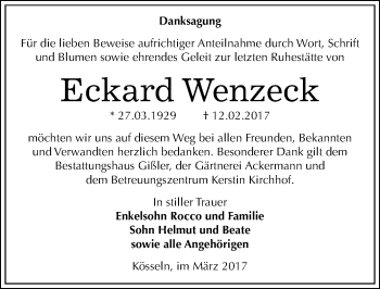 Traueranzeige von Eckard Wenzeck von Mitteldeutsche Zeitung Halle/Saalkreis