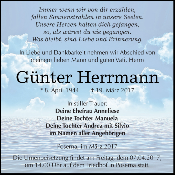 Traueranzeige von Günter Herrmann von WVG - Wochenspiegel NMB / WSF / ZTZ