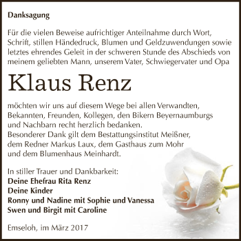Traueranzeige von Klaus Renz von Super Sonntag SGH Mansf. Land