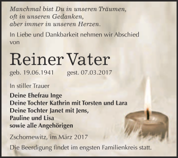 Traueranzeige von Reiner Vater von WVG - Wochenspiegel Halle