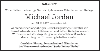 Traueranzeige von Michael Jordan von Super Sonntag Bernburg