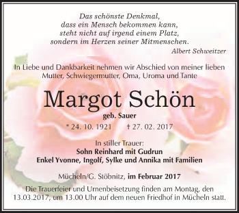 Traueranzeige von Margot Schön von Super Sonntag Halle