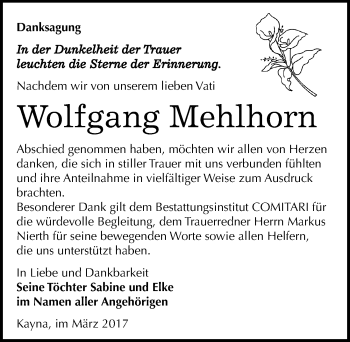 Traueranzeige von Wolfgang Mehlhorn von Mitteldeutsche Zeitung Zeitz