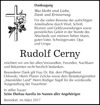 Traueranzeige von Rudolf Cerny von Super Sonntag SGH Mansf. Land