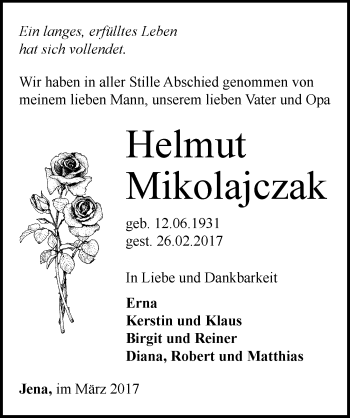 Traueranzeige von Helmut Mikolajczak von Mitteldeutsche Zeitung Naumburg/Nebra