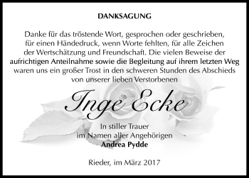 Traueranzeige von Inge Ecke von Mitteldeutsche Zeitung Quedlinburg
