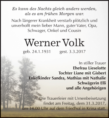 Traueranzeige von Werner Volk von Mitteldeutsche Zeitung Bitterfeld
