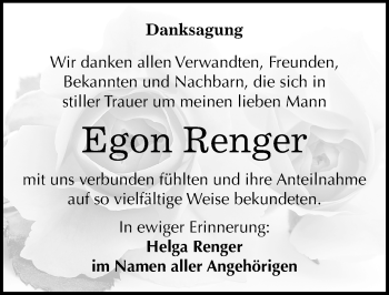 Traueranzeige von Egon Renger von Mitteldeutsche Zeitung Mansfelder Land
