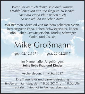 Traueranzeige von Mike Großmann von Super Sonntag SGH Mansf. Land