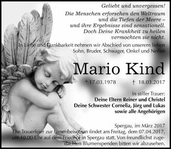 Traueranzeige von Mario Kind von Mitteldeutsche Zeitung Merseburg/Querfurt