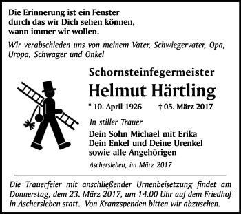 Traueranzeige von Helmut Härtling von Super Sonntag SGH Mansf. Land