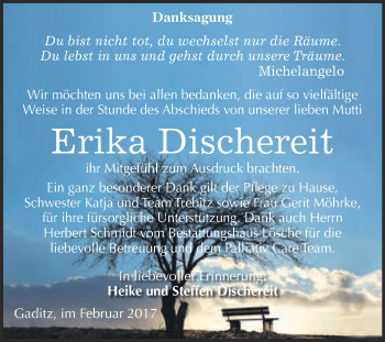 Traueranzeige von Erika Dischereit von Super Sonntag Wittenberg