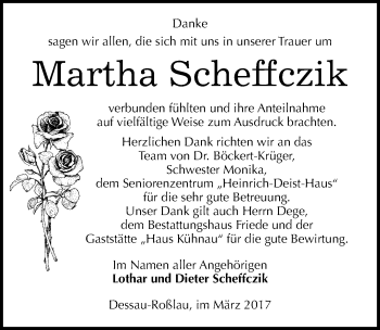 Traueranzeige von Martha Scheffczik von Mitteldeutsche Zeitung Dessau-Roßlau