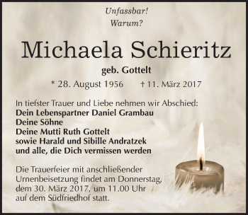 Traueranzeige von Michaela Schieritz von Mitteldeutsche Zeitung Halle/Saalkreis