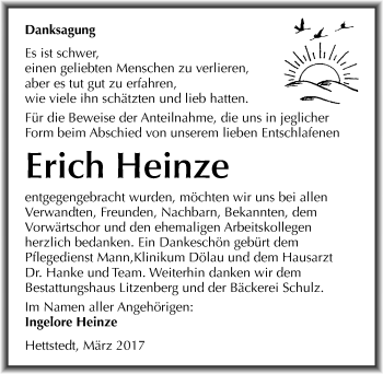 Traueranzeige von Erich Heinze von Mitteldeutsche Zeitung Mansfelder Land