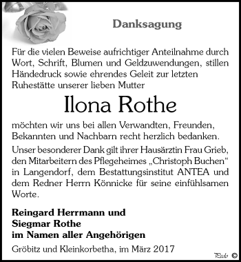 Traueranzeige von Ilona Rothe von Mitteldeutsche Zeitung Weißenfels