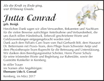 Traueranzeige von Jutta Conrad von Super Sonntag Wittenberg