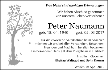 Traueranzeige von Peter Naumann von Mitteldeutsche Zeitung Bitterfeld