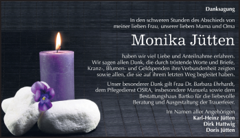 Traueranzeige von Monika Jütten von Mitteldeutsche Zeitung Köthen