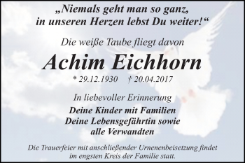 Traueranzeige von Achim Eichhorn von WVG - Wochenspiegel Dessau / Köthen