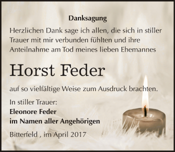 Traueranzeige von Horst Feder von Mitteldeutsche Zeitung Bitterfeld
