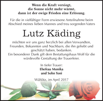 Traueranzeige von Lutz Käding von Mitteldeutsche Zeitung Weißenfels