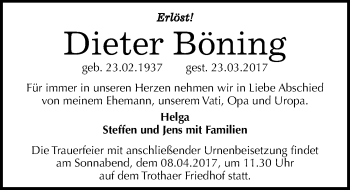 Traueranzeige von Dieter Böning von Mitteldeutsche Zeitung Halle/Saalkreis