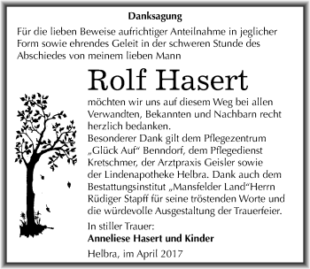 Traueranzeige von Rolf Hasert von Mitteldeutsche Zeitung Mansfelder Land