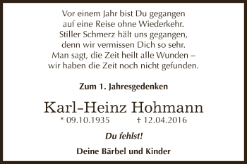 Traueranzeige von Karl-Heinz Hohmann von WVG - Wochenspiegel Dessau / Köthen