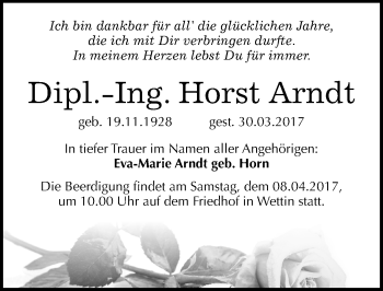 Traueranzeige von Horst Arndt von Mitteldeutsche Zeitung Halle/Saalkreis
