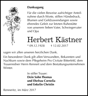 Traueranzeige von Herbert Kästner von Mitteldeutsche Zeitung Bitterfeld
