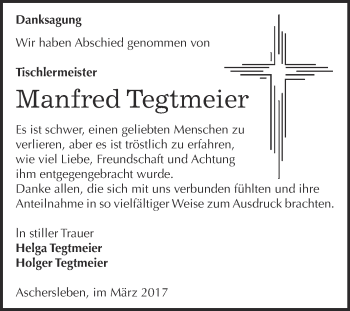 Traueranzeige von Manfred Tegtmeier von Super Sonntag SGH Mansf. Land