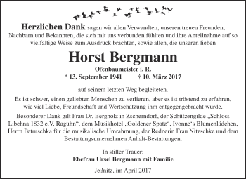 Traueranzeige von Horst Bergmann von WVG - Wochenspiegel Bitterfeld