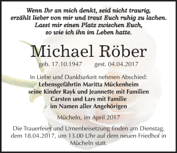 Traueranzeige von Michael Röber von Mitteldeutsche Zeitung Merseburg/Querfurt