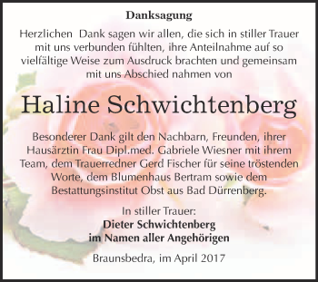 Traueranzeige von Halme Schwichtenberg von Super Sonntag Merseburg