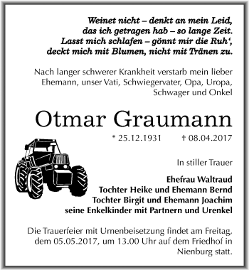 Traueranzeige von Otmar Graumann von Mitteldeutsche Zeitung Bernburg