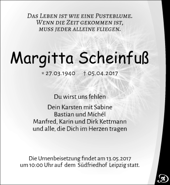 Traueranzeige von Margitta Scheinfuß von Mitteldeutsche Zeitung Dessau-Roßlau