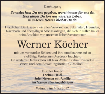 Traueranzeige von Werner Köcher von Super Sonntag Halle