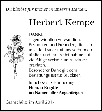 Traueranzeige von Herbert Kempe von Mitteldeutsche Zeitung Weißenfels