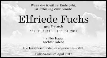 Traueranzeige von Elfriede Fuchs von Mitteldeutsche Zeitung Halle/Saalkreis