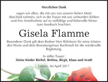 Traueranzeige von Gisela Flamme von Mitteldeutsche Zeitung Weißenfels