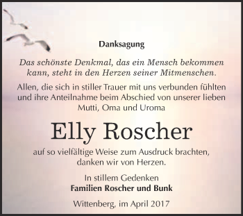 Traueranzeige von Elly  Roscher von WVG - Wochenspiegel Wittenberg