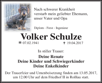 Traueranzeige von Volker Schulze von Mitteldeutsche Zeitung Dessau-Roßlau