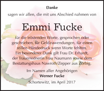 Traueranzeige von Emmi Fucke von Mitteldeutsche Zeitung Köthen
