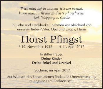 Traueranzeige von Horst Pfingst von Mitteldeutsche Zeitung Weißenfels